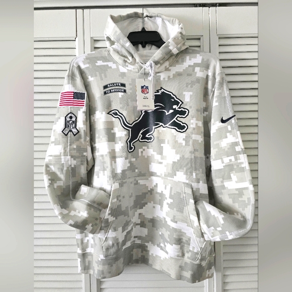 New Nike Detroit Lions Salute To Service Hoodie 2024 Artic Camo Mens Size XL